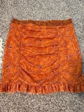 Free People Ruched Orange Floral Mini Skirt